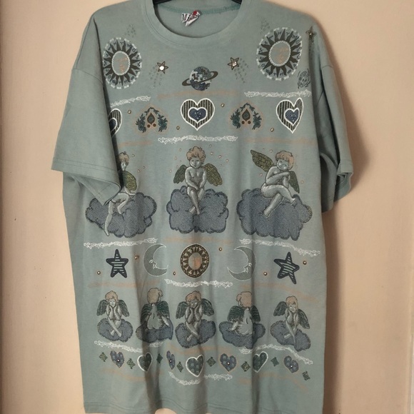 moda bazaar california Tops - moda bazaar california green cherub tshirt